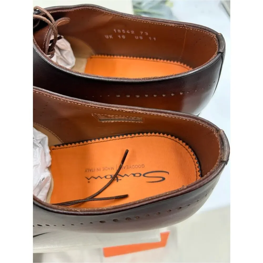 Men's Santoni gradient Brown Burnished Leather Oxford Dress Shoes size 11 US